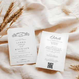 Invitation Élégant & Chic mariage monogramme de crête botaniq