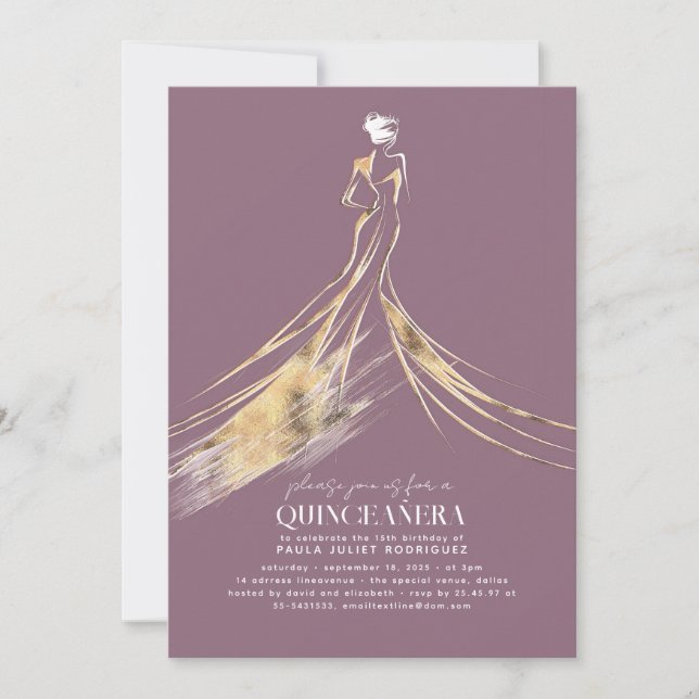 Invitation Élégant Chic Mauve QUINCEAÑERA (Devant)