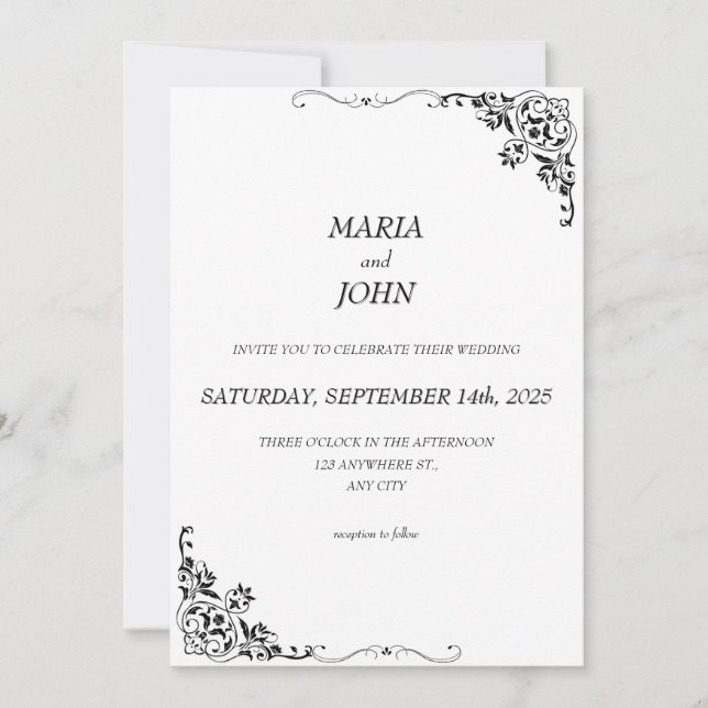 Invitation Élégant chic moderne classique noir et blanc (Devant)