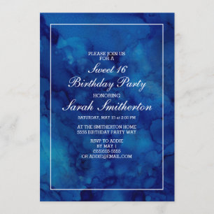 Invitation Elégant chic moderne marine bleu aquarelle douce 1