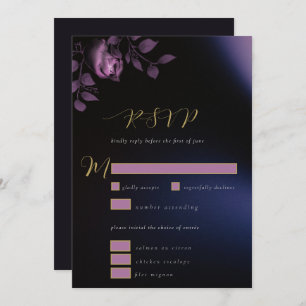 Invitation Élégant Chic Moody Dark Purple Mariage Floral RSVP