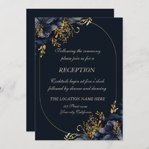 Invitation Elégant Chic Navy Blue Flowers