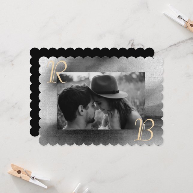 Invitation Élégant Chic noir blanc photo Mariage (Devant/Arrière en situation)