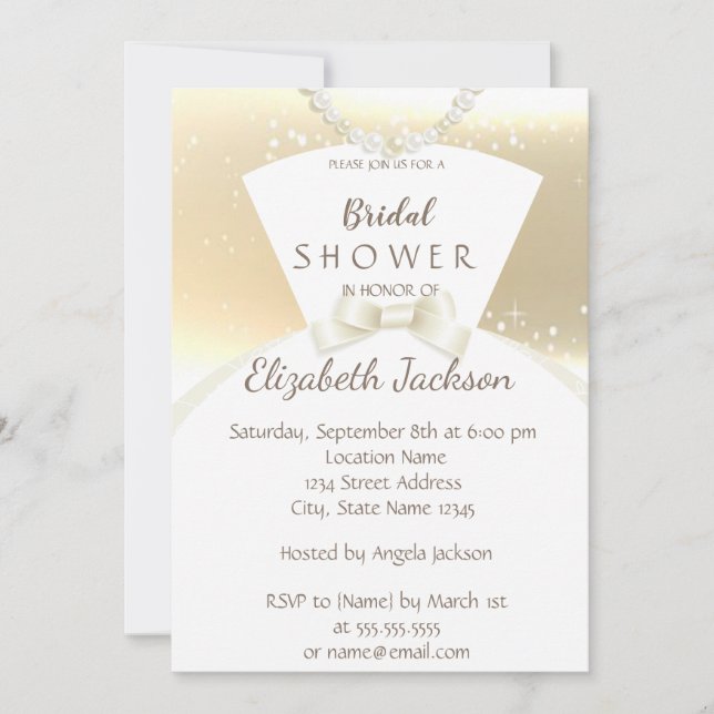 Invitation Élégant Chic Or, Robe de mariée   Enterrement de v (Devant)