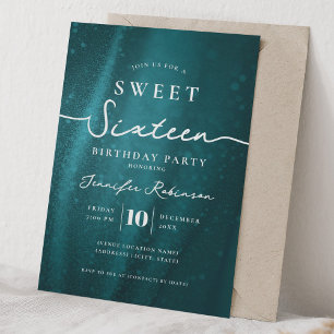 Invitation Élégant Chic Paillettes Turquoise Anniversaire 16
