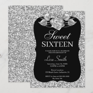 Invitation Elégant Chic Parties scintillant Argent Rose doux 