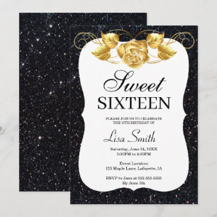Invitation Élégant Chic Parties scintillant noire or Rose Swe