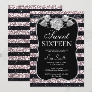 Invitation Élégant Chic Parties scintillant rose noire Rose S