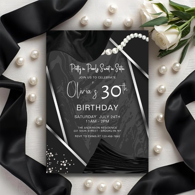Invitation Elegant Chic Pearls & Satin Adult Birthday Party (Créateur téléchargé)