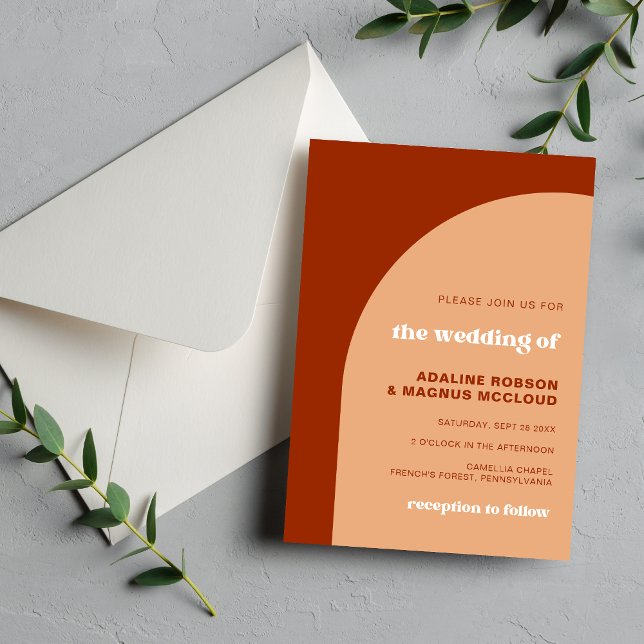 Invitation Élégant Chic Pêche Terre Cuite Arch Boho Mariage (Elegant chic peach terracotta arch invitation sets a warm tone for your special day.)