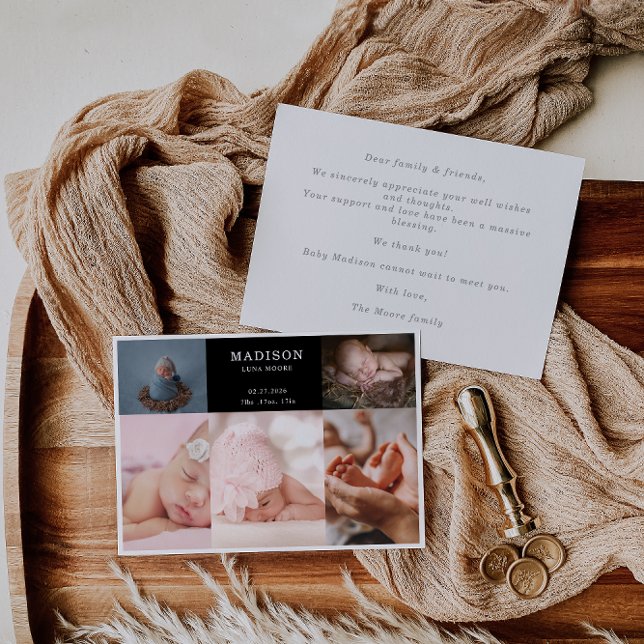 Invitation Elegant Chic Photo Collage Baby Announcement Card (Créateur téléchargé)