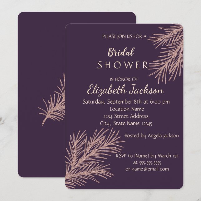 Invitation Élégant Chic Poussière de Fée Branche   Mariage (Devant / Derrière)