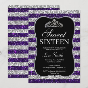 Invitation Élégant Chic Purple Parties scintillant Argent Tia