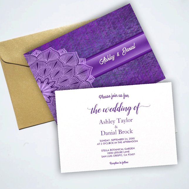 Invitation Élégant Chic Purple Script Mandala Rustic Mariage (Créateur téléchargé)