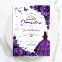 Élégant Chic Purple Silver Floral Quinceanera