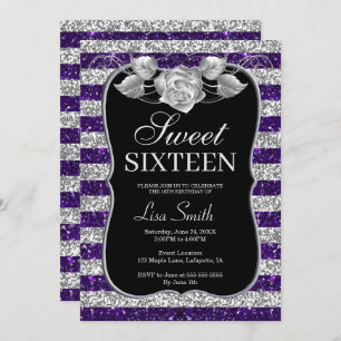 Invitation Élégant Chic Purple Silver Parties scintillant Ros