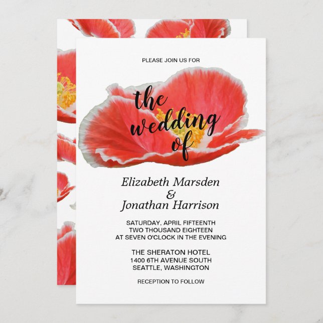 Invitation Élégant Chic Red Poppies Floral Mariage (Devant / Derrière)