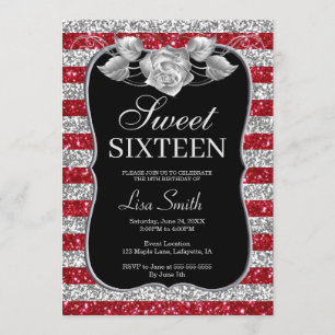 Invitation Élégant Chic Red Silver Parties scintillant Rose S