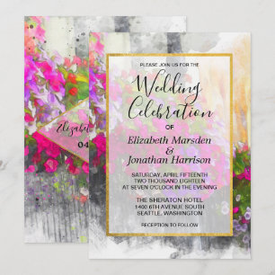 Invitation Élégant Chic Rose Florals Mariage Aquarelle