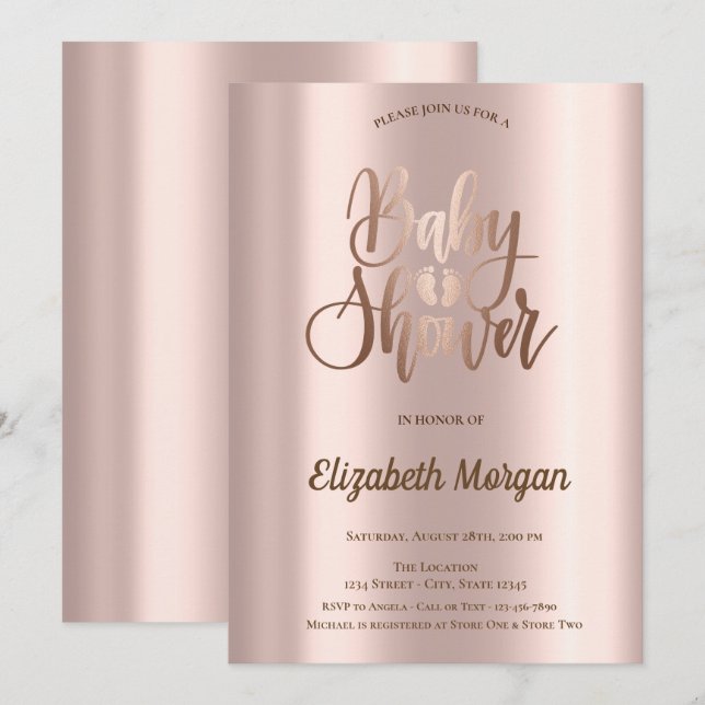 Invitation Élégant Chic Rose Gold  Baby Shower (Devant / Derrière)