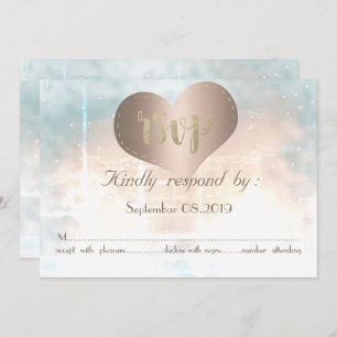 Invitation Elégant Chic Rose Gold Heart Wedt Card RSVP Card