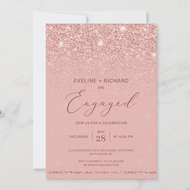 Invitation Elégant chic rose or parties scintillant scintille (Devant)
