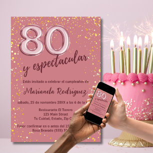 Invitation Élégant Chic Rose Rose Pâle Or 80e Anniversaire Es