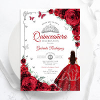 Elégant Chic Roses Rouges Argent Quinceanera