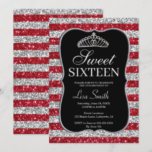 Invitation Elégant Chic Rouge Parties scintillant Argent Tiar