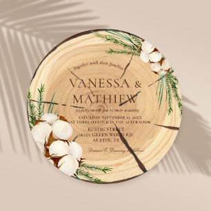 Invitation Élégant & Chic Rustic Mariage Coupe en bois unique