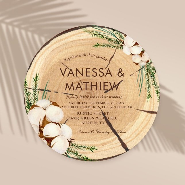 Invitation Élégant & Chic Rustic Mariage Coupe en bois unique (Créateur téléchargé)