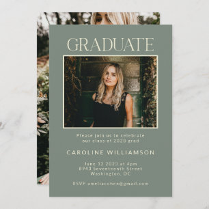 Invitation Élégant Chic Sage Green Deux Photo Graduation Part
