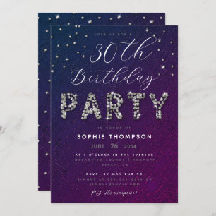 Invitation Élégant Chic Sparkle Parties scintillant violet fê