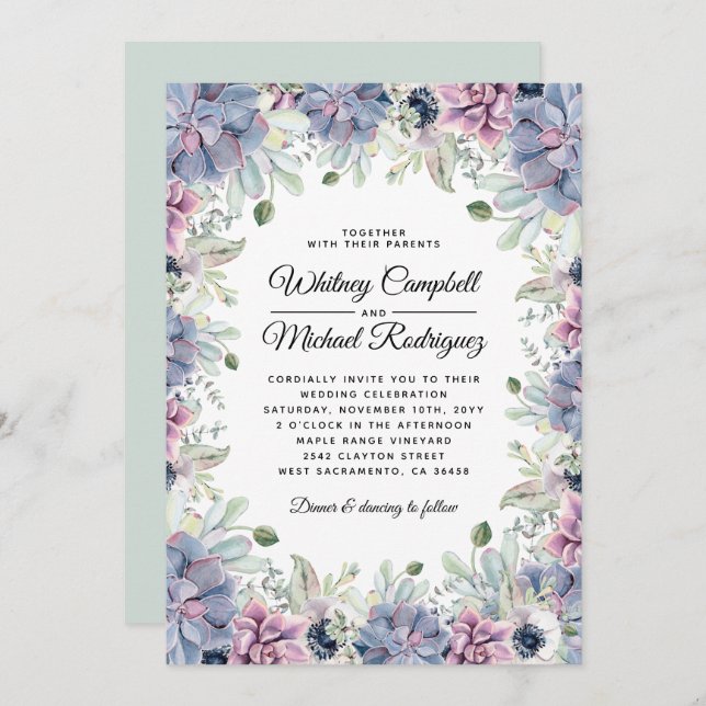 Invitation Élégant Chic Succulent Florals Mariage (Devant / Derrière)