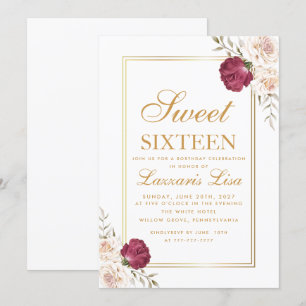 Invitation Élégant chic Sweet sixteen floral 16 Anniversaire