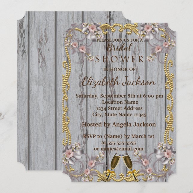 Invitation Élégant Chic Texture Bois  Baby Shower de Mariée (Devant / Derrière)