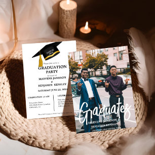 Invitation Élégant Chic Twin Double Graduation Party
