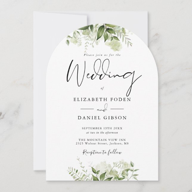 Invitation Elégant Chic Vert Floral Monogramme Arc Mariage (Devant)