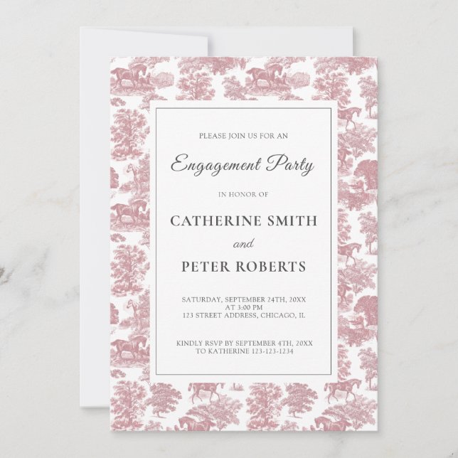 Invitation Élégant Chic Vintage Rose Toile de Cheval  (Devant)