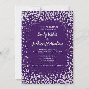 Invitation Élégant Chic Violet Argent Diamant Pailleté Décont