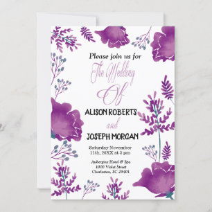 Invitation Elégant chic Watercolor Purple Royal Mariage Card