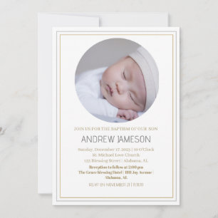 Invitation Élégant Christian Blue Round Photo Baptême