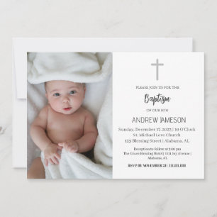 Invitation Élégant Christian Blue Round Photo Baptême