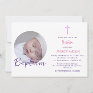 Invitation Élégant Christian Blue Round Photo   Baptême