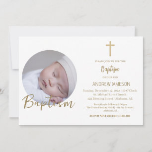 Invitation Élégant Christian Blue Round Photo Baptême