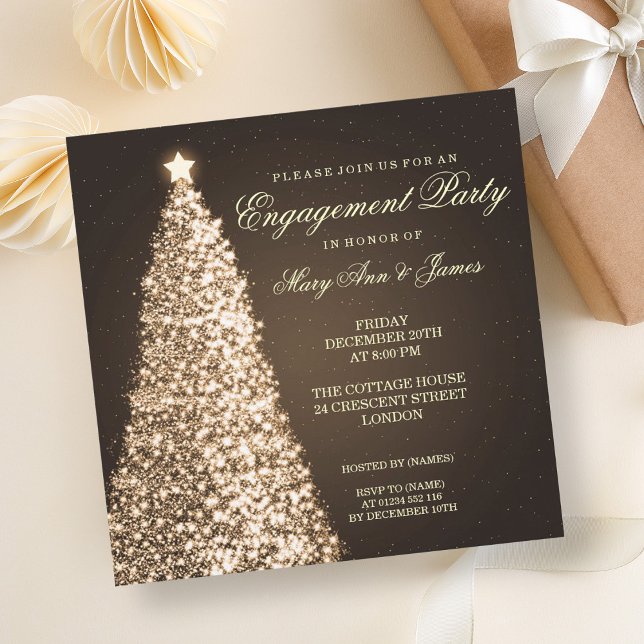 Invitation Elegant Christma Party Gold (Elegant Christmas Engagement Party Gold Invitation)