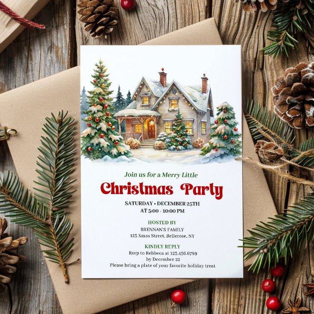 Invitation Elegant Christmas House Watercolor Holiday Invite (Elegant Christmas House Watercolor Holiday Invite)