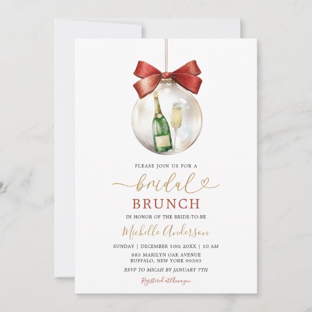 Invitation Elegant Christmas Ornament Prosecco Bridal Brunch (Devant)