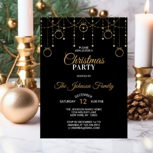 Invitation Élégant CHRISTMAS PARTY Black Gold Parties scintil