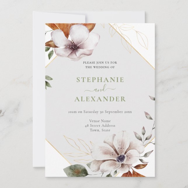 Invitation Elégant Chute Floral Mariage QR Code (Devant)